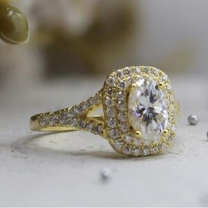 NWT-1.50 Cttw Oval Silver, RG, or Gold Moissanite Double Halo Engagement Ring